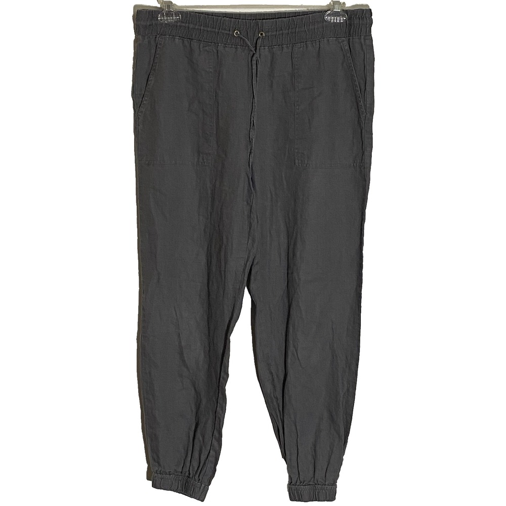 Company Ellen Tracy Pants Womens Medium Gray Linen Jogger Lagenlook Beach Earthy